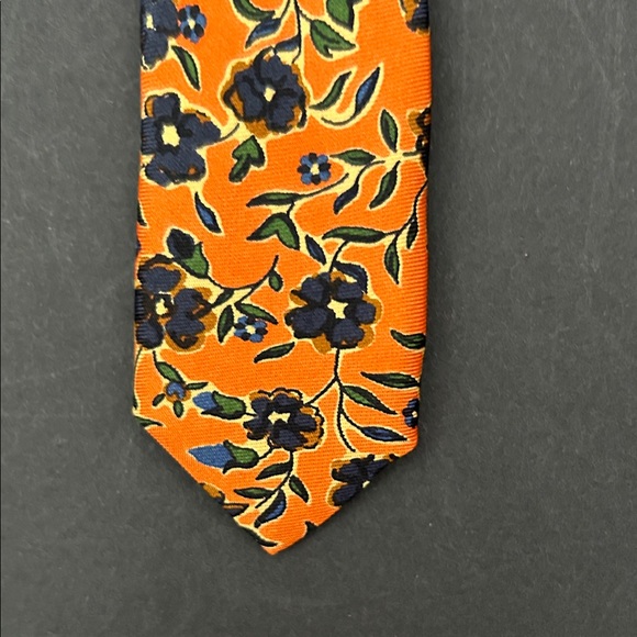Faconnable Vibrant Orange Floral Tie, 100% Silk, Handmade in France - Picture 9 of 12